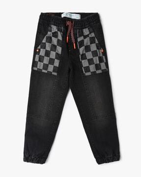 Boys Checked Slim Fit Jogger Jeans