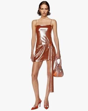 short-metallic-dress-with-draped-panel