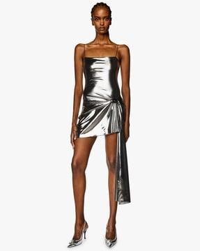 short-metallic-dress-with-draped-panel