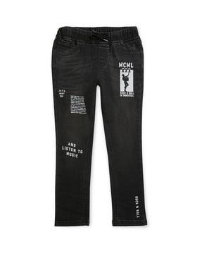 Boys Typographic Print Straight Fit Jeans with 5-Pocket Styling