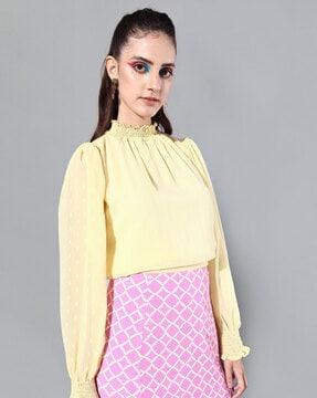 Smocked High-Neck Top