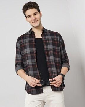 Checked Regular Fit Shirt with Spread Collar