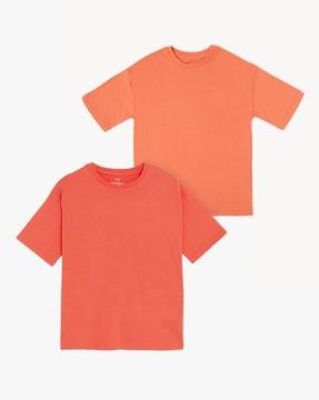 Girls Pack of 2 Relaxed Fit Round-Neck T-Shirts