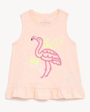 Girls Flamingo Embroidered Relaxed Fit Top