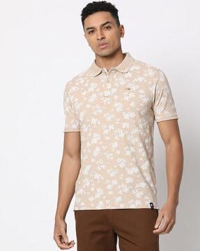 Men Leaf Print Polo T-Shirt