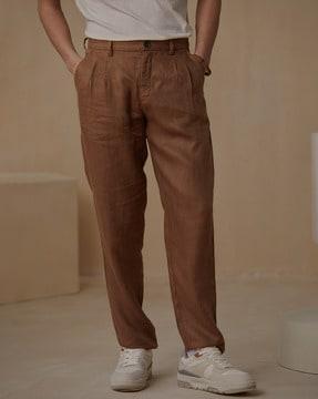 Men Single-Plated Straight Fit Trousers