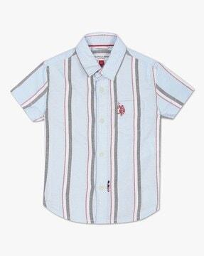 Boys Striped Regular Fit Shirt with Patch Pocket