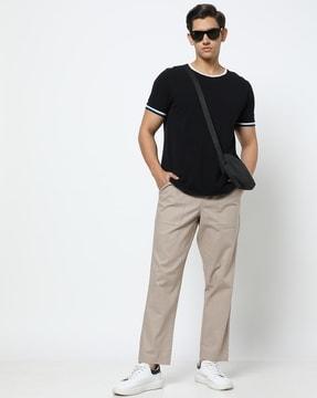 Men Relaxed Fit Flat-Front Trousers
