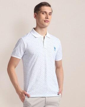 Men Geometric Print Slim Fit Polo T-Shirt