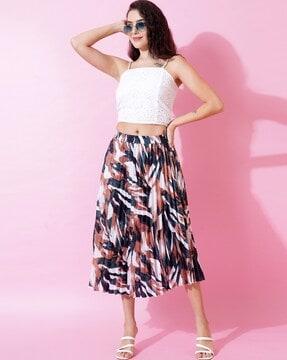 Graphic A-Line Skirt with Elasticated Waist
