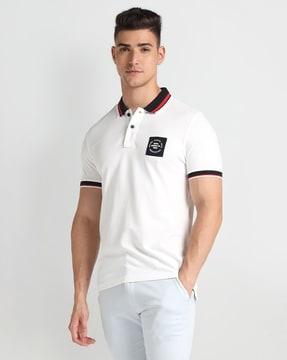 Men Contrast Collar Muscle Fit Polo T-Shirt