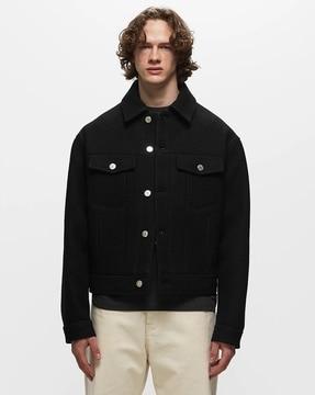 Virgin Wool Boxy Fit Jacket with Flap Pockets