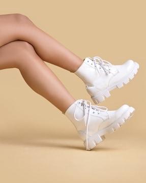 Women Round-Toe Lace-Up Ankle-Length Boots