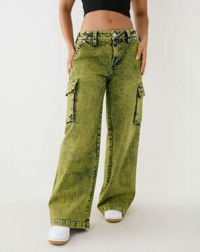 Mid-Rise Stone Wash Flared Jeans