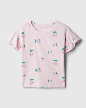 Girls Short-Sleeve Floral Print Ruffled Top