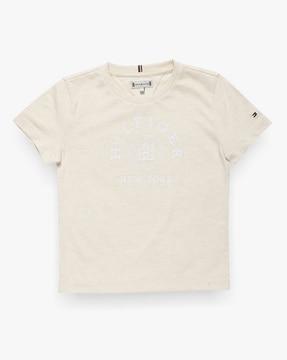 Girls Brand Print Regular Fit Round-Neck T-Shirt