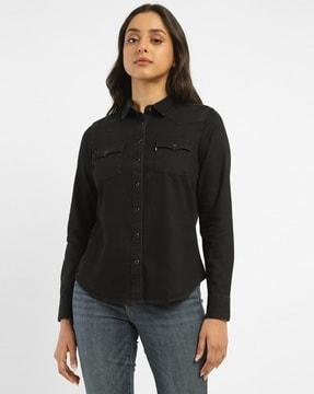 Women Regular Fit Shirt with Flap Pockets