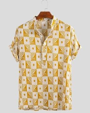Men Geometric Print Regular Fit Shirt Kurta