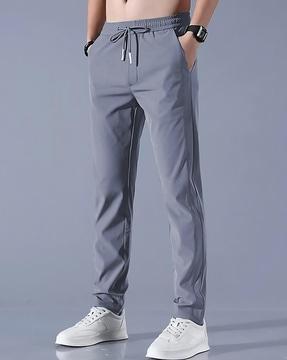 Men Straight Track Pants with Elasticated Drawstring Waist
