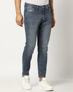 Men Lightly Washed Cropped Fit Jeans