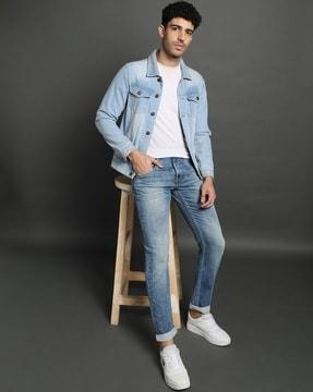 Men Heavily Washed Skinny Fit Jeans