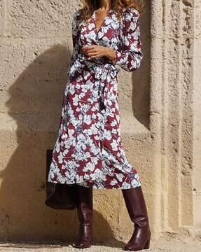 women-floral-print-a-line-dress-with-puff-sleeves