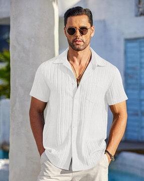 Men Loose Fit Shirt with Patch Pocket