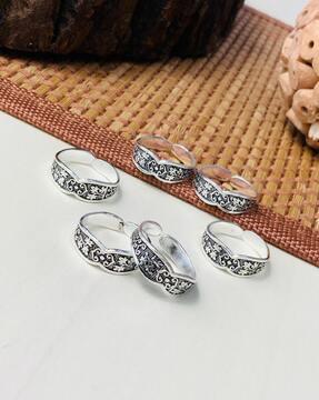 Set of 3 Women Silver-Plated Toe Rings