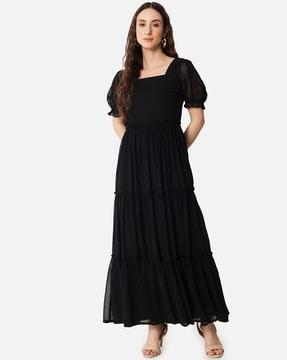women-square-neck-fit-&-flare-dress