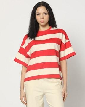 women-striped-relaxed-fit-crew-neck-t-shirt