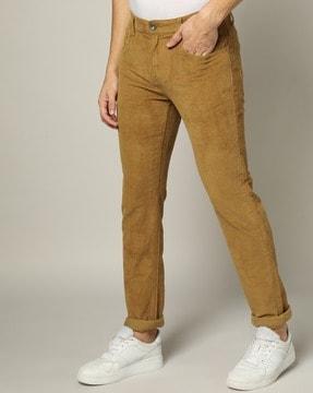 Men Corduroy Flat-Front Regular Fit Trousers
