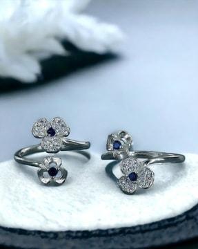 Women Sterling Silver Floral Toe Rings