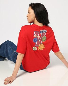Women Graphic Print Oversized Fit Crew-Neck T-Shirt