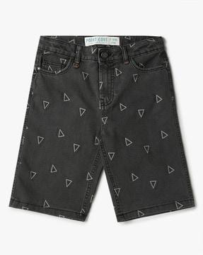Boys Geometric Print Regular Fit Denim Shorts