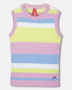 Striped Sleeveless Top with Round Neck