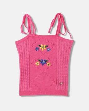 Embroidered Sleeveless Top with Strap