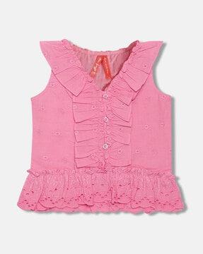 Embroidered Sleeveless Top with V-Neck
