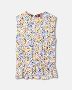 Floral Print Top with Round Neck