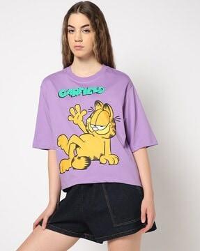 Women Garfield Print Boxy Fit Crew-Neck T-Shirt