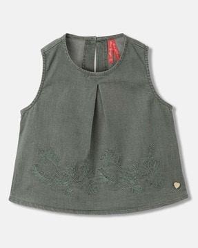 Girls Embroidered Top with Button Closure
