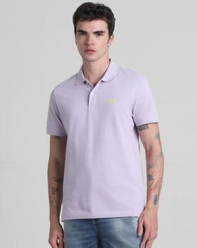 Men Slim Fit Polo T-Shirt with Brand Applique