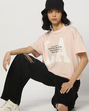 women-typographic-print-oversized-fit-crew-neck-t-shirt