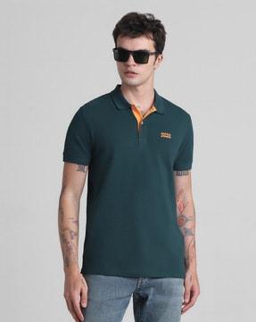 Men Slim Fit Polo T-Shirt with Brand Print