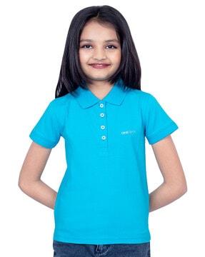 Girls Regular Fit Polo T-Shirt with Brand Print