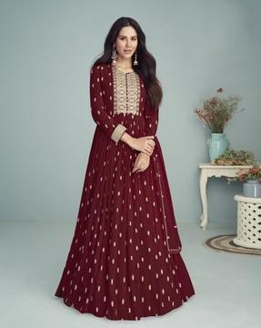 Women Embellished Semi-Stitched Anarkali Dress Material