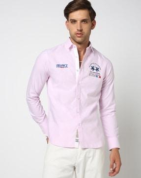 Embroidered Logo Tailored Fit Oxford Cotton Shirt