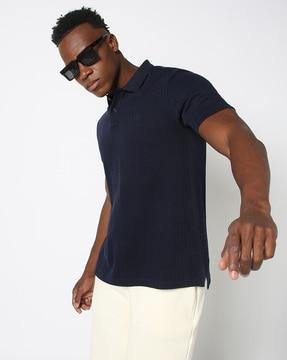 Men Textured Polo T-Shirt with Short Sleeves