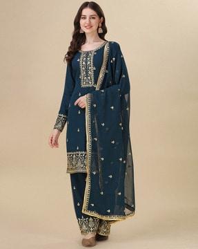 Women Embroidered Semi-Stitched Straight Dress Material