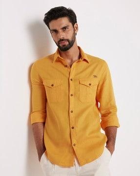 Slim Fit Linen Shirt With Flap Pockets