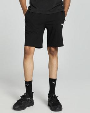 slim-fit-flat-front-shorts-with-logo-print